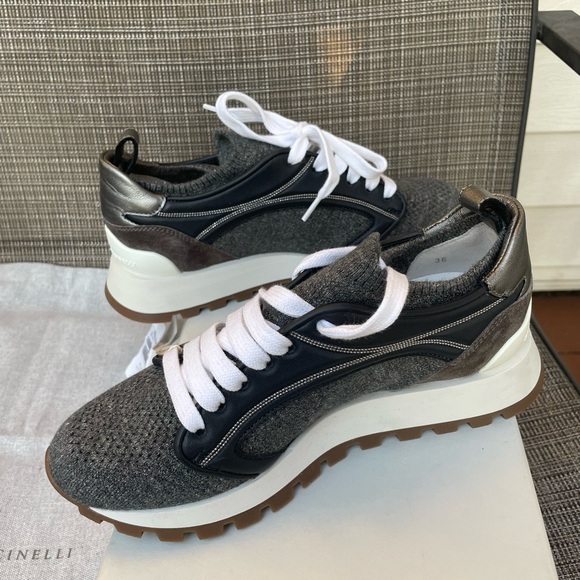 NWT Brunello Cucinelli Leather Knit Women Sock Sneakers Size 36 - Picture 9 of 9